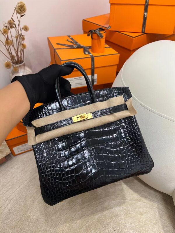 18129cf1b098f67 Hong Kong Hermes Birkin 25CM Shiny Alligator 89 Noir Gold Hardware