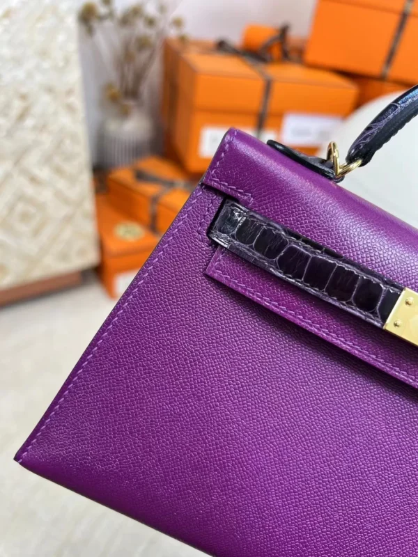 18ac7be1a753247-jpg Handmade Madame P9 Anemone / Shiny Crocodile 9G Amethyste Mini Kelly Touch 19CM Gold Hardware