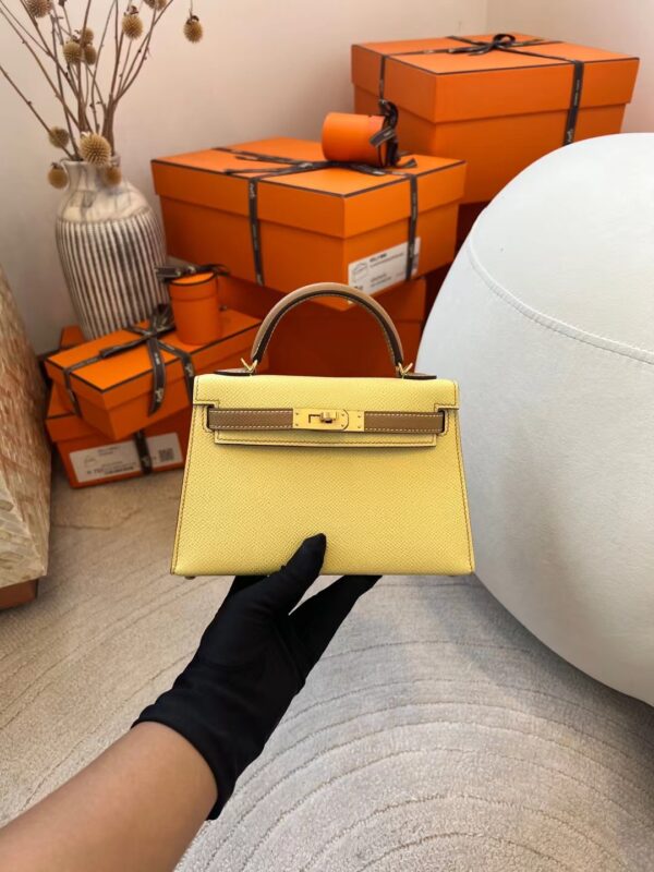 18e0b7434f5392a-1 Canada Toronto Hermes Mini Kelly 19 Epsom Jaune Poussin/ Biscuit Gold Hardware