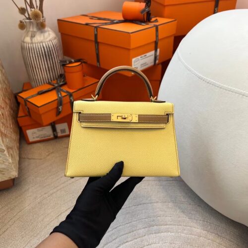 Canada Toronto Hermes Mini Kelly 19 Epsom Jaune Poussin/ Biscuit Gold Hardware