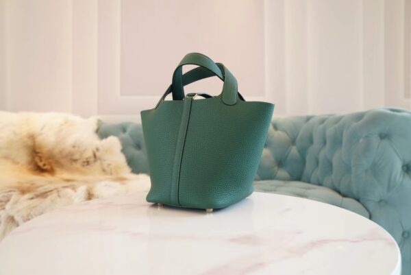 192513a8ffa3153 Full Handmade Hermes Z6 Malachite Clemence Leather Picotin18CM Gold Hardware