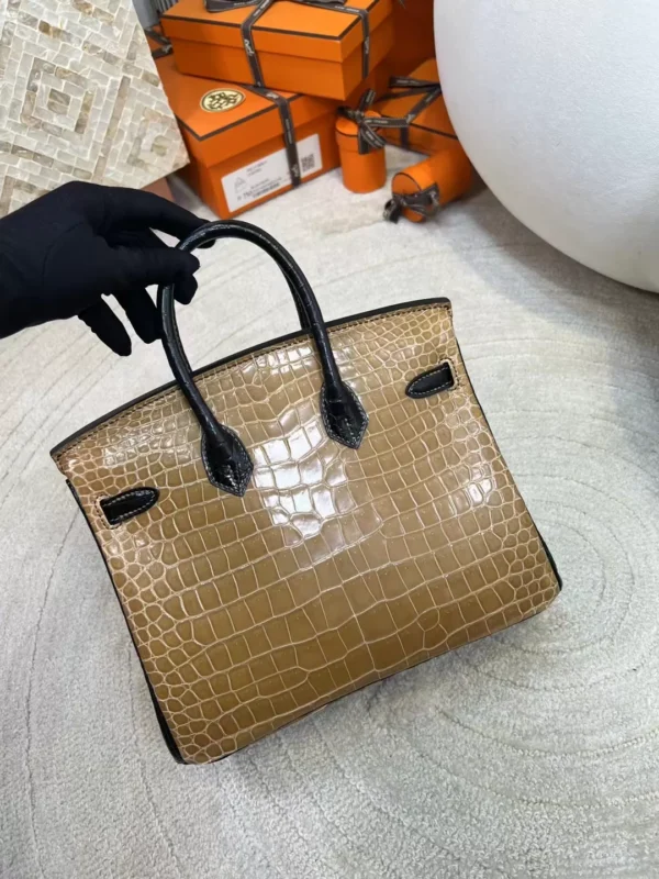 198d64a70620d54-jpg UK London 1i Dust/ 89 Noir Shiny Porosus Crocodile Birkin 25CM Silver Hardware