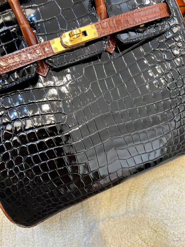 1a1defed41e37f0 Hermes Shop Noir/ Miel HCP Porosus Crocodile Birkin 25CM Gold Hardware