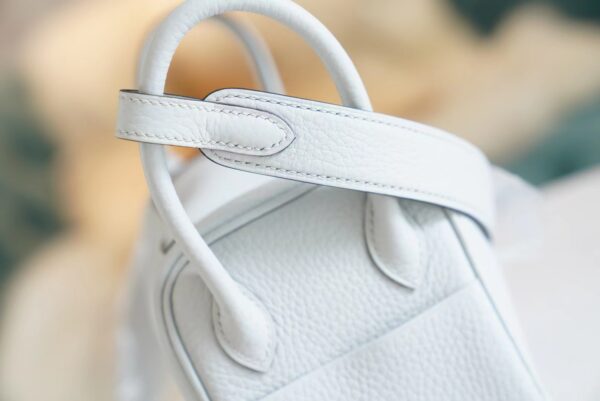 1a44dc0a282ed70 Hand Stitch Hermes Mini Lindy19CM 08 Blue Brume Clemence Leather Gold Hardware
