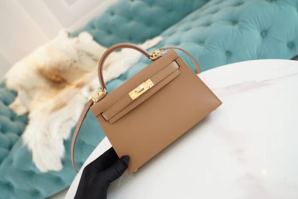 1a7a1edd7c7ea4c Full Handmade Hermes Mini Kelly19CM 2J Quebracho Chevre Leather Gold Hardware