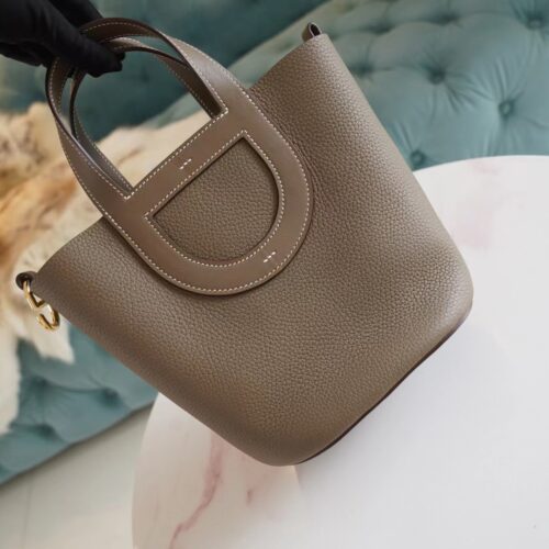 God Factory Bags Hermes In The Loop18CM CK18 Etoupe Clemence Leather Gold Hardware