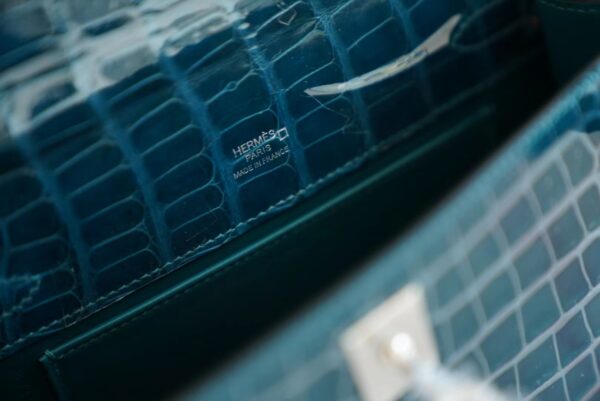 1ac4c77702bebb0 Hermes Factory Kelly Pochette 22CM Shiny Alligator W0 Vert Bosphore Silver Hardware