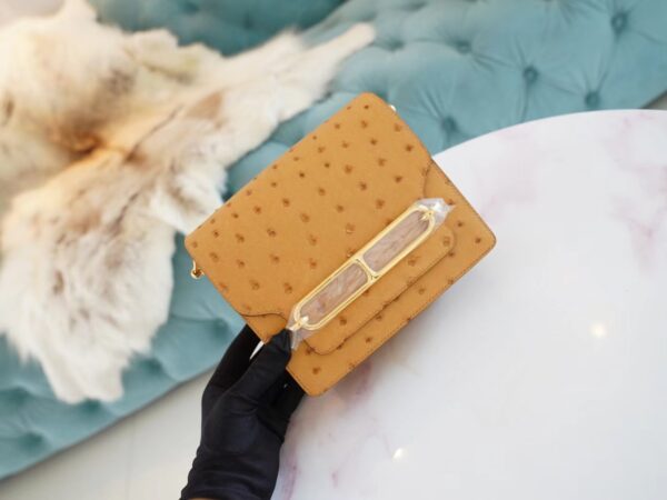 1b34daa31d8ae0a-1 New Hermes Roulis Mini18cm Tabac-Camel South Africa Ostrich Skin Gold Hardware