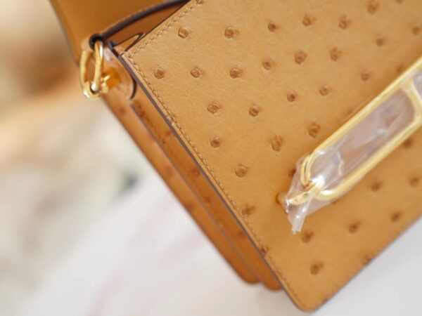 1b35ac2a9068e91 New Hermes Roulis Mini18cm Tabac-Camel South Africa Ostrich Skin Gold Hardware
