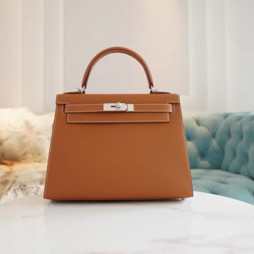 God Factory Bags Hermes CK37 Gold Kelly 28CM Epsom Leather Women’s Bag Silver Hardware