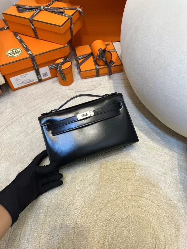1bd38398981d022-jpg Hermes Box Leather Kelly Pochette 22cm 89 Noir Silver Hardware