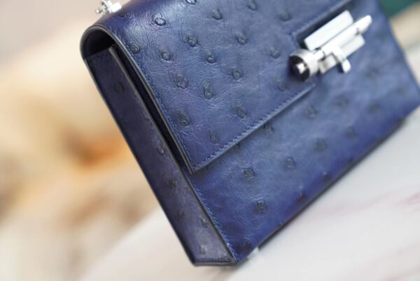 1bec3d7e825f26a Stock Hermes Verrou Mini17CM Shoulder Bag Blue Iris KK Ostrich Skin Silver Hardware