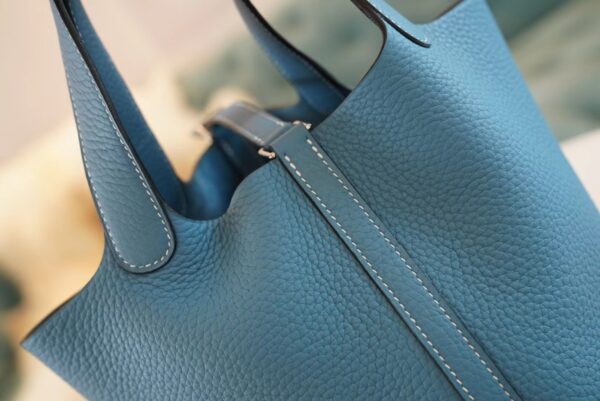 1cd70edc849c906 God Factory Bags Factory Hermes 75 Blue Jean Clemence Leather Picotin18CM Silver Hardware