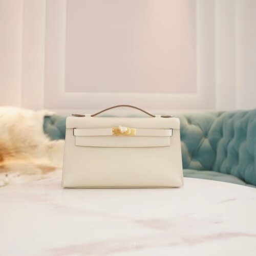 God Factory Bags Hermes Kelly Pochette22cm CK10 Craie Swift Leather Gold Hardware