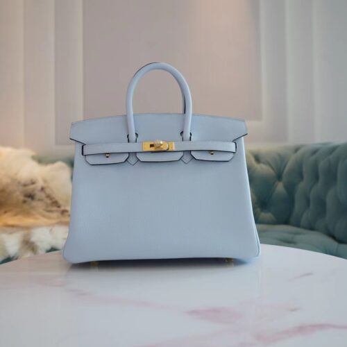 Full Handmade God Factory Bags Hermes Birkin 25CM T0 Blue Brume Togo Leather Gold Hardware