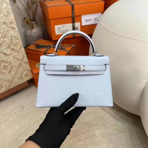 Canada Toronto Hermes Mini Kelly 19CM Epsom Leather T0 Blue Brume Silver Hardware