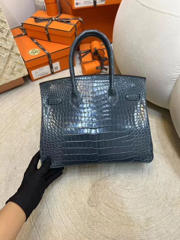 1f56e2eda9ba5b0-jpg Hermes Shiny Porosus Crocodile Birkin 30CM Y7 Blue Orage Silver Hardware