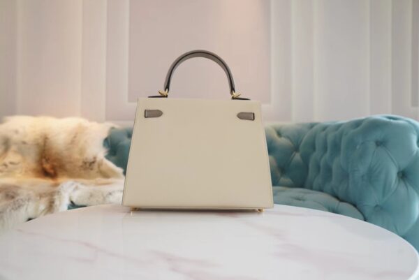 1fb322951692d45 Hand Stitch Hermes Craie/Gris Asphalt Epsom Leather Kelly 25CM Tote Bag Gold Hardware