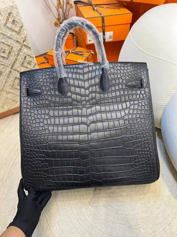 20957a3bcf44893-jpg Hermes 89 Noir Matte Porosus Crocodile HAC 40CM Silver Hardware