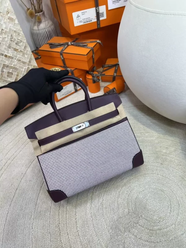 2121c820e732d48-jpg Hong Kong Birkin 25CM Toil Canvas / Leather N5 Cassis Silver Hardware