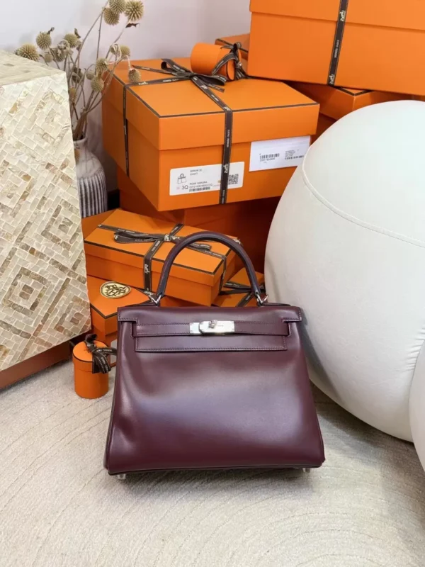 21517742675edf8-jpg-1 Handmade Box Leather Kelly 28CM Bordeaux Silver Hardware