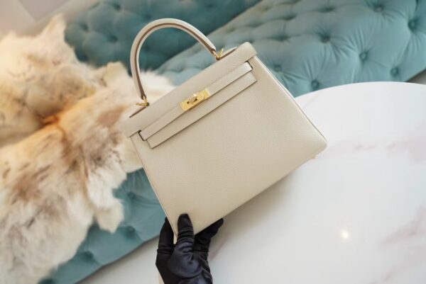 215f3c8ec1e35bb Handmade God Factory Bags Hermes Togo Kelly 25CM CK10 Craie Gold Hardware