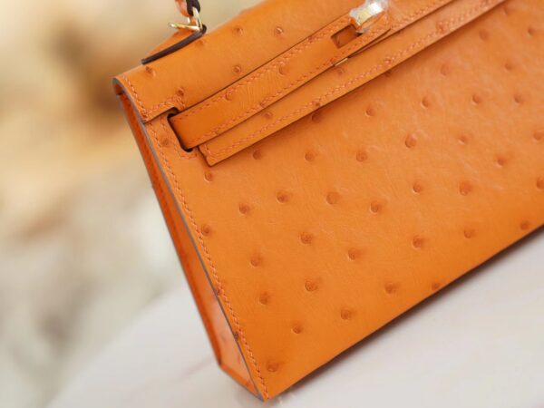 2223f05e88c9f0c Full Handmade Hermes Mini Kelly19CM I9 Abricot KK Ostrich Leather Gold Hardware