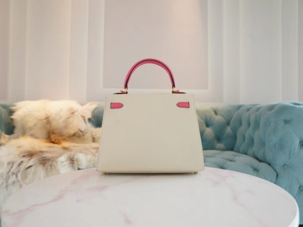 2301bb8c6007301 Handmade Hermes Kelly Sellier 25CM Epsom CK10 Craie/ 8W Rose Azalee Brush Gold Hardware