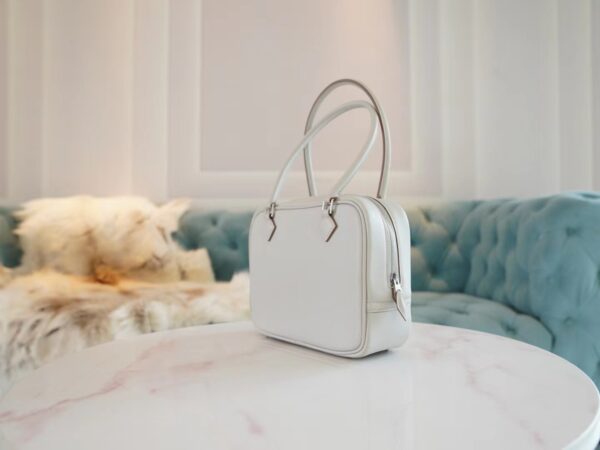 23372ffc6ac4687 New Arrival Hermes Mini Plume Swift 80 Gris Pearl Tote Bag Silver Hardware
