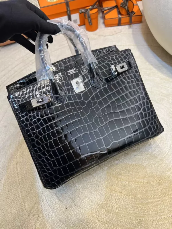 233b31a1030d0e6-jpg Hermes Shiny Porosus Crocodile Birkin 25CM 89 Noir Silver Hardware