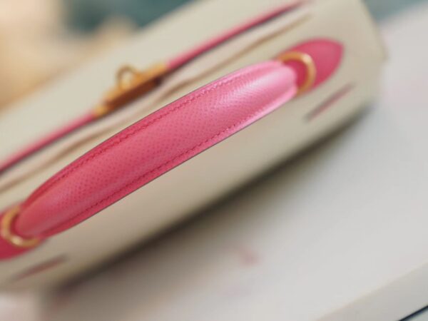 23955c820f1c9d5 Handmade Hermes Kelly Sellier 25CM Epsom CK10 Craie/ 8W Rose Azalee Brush Gold Hardware