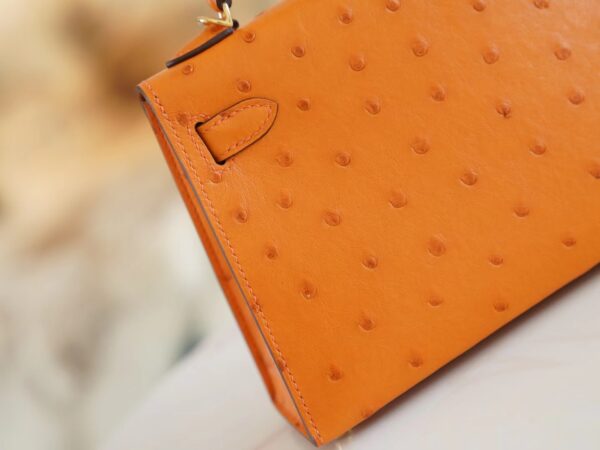 239942c3609abfc Full Handmade Hermes Mini Kelly19CM I9 Abricot KK Ostrich Leather Gold Hardware
