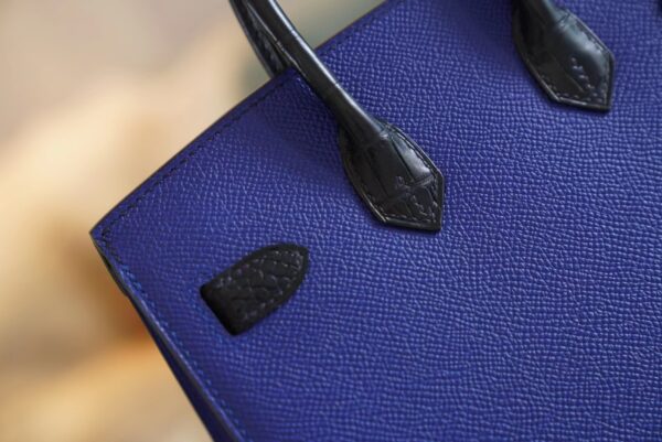23f43e754b02bca Full Handmade Hermes Blue Four Leathers Birkin House 20CM Silver Hardware