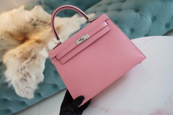 2427ee12cfee5fc God Factory Bags Factory Hermes Kelly 25CM 1Q Rose Confetti Epsom Leather Silver Hardware