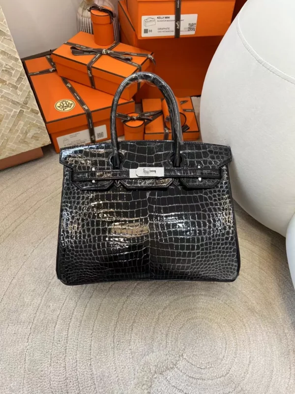 247a3f69771082c-jpg-1 Hermes Boutique 89 Noir Birkin 30CM Shiny Porosus Crocodile Silver Hardware