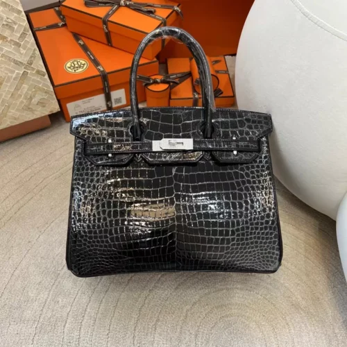 Hermes Boutique 89 Noir Birkin 30CM Shiny Porosus Crocodile Silver Hardware