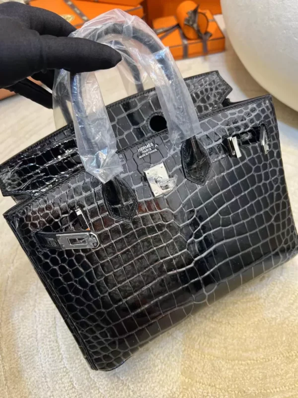 247d5867083aff5-jpg Hermes Shiny Porosus Crocodile Birkin 25CM 89 Noir Silver Hardware