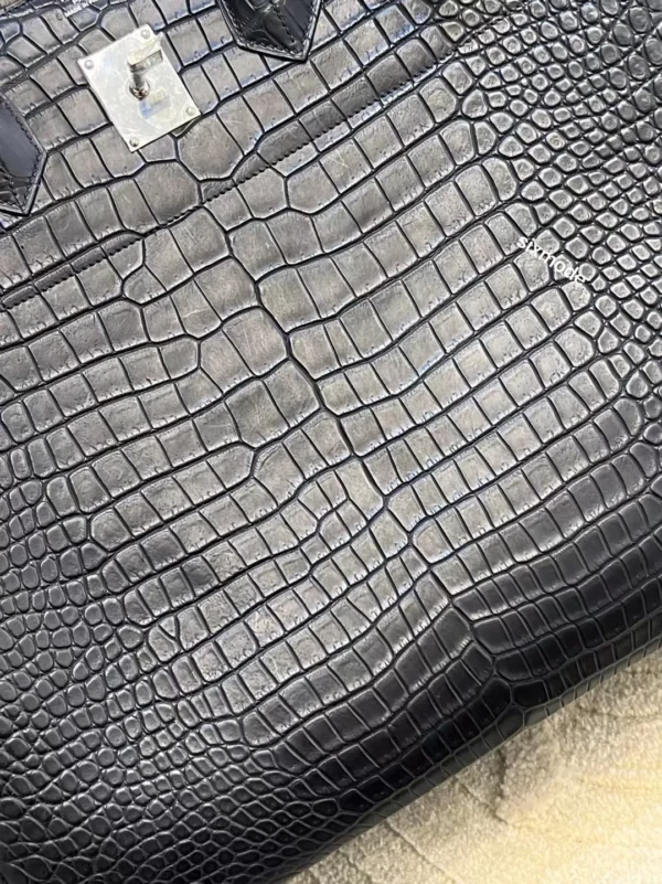 25bc0e3d776d0d1-jpg Hermes 89 Noir Matte Porosus Crocodile HAC 40CM Silver Hardware