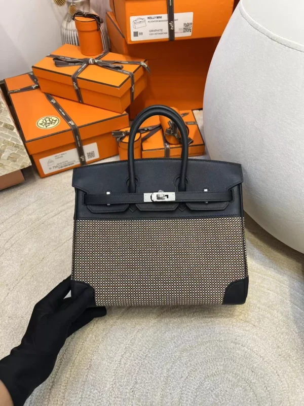 25ec0adb33fcba0-jpg-1 Hermes Boutique Birkin 25CM 89 Noir Toile Canvas/ Swift Leather Silver Hardware