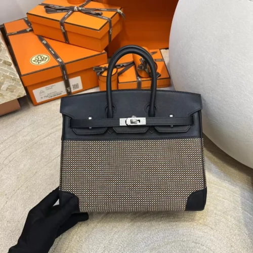 Hermes Boutique Birkin 25CM 89 Noir Toile Canvas/ Swift Leather Silver Hardware