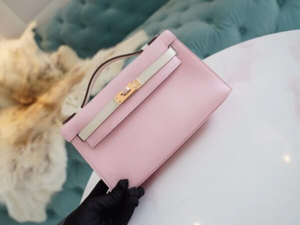 27455584bda68f3 God Factory Bags Hermes Kelly Pochette22cm 3Q Rose Sakura/CK10 Craie Swift Leather Rose Gold Hardware