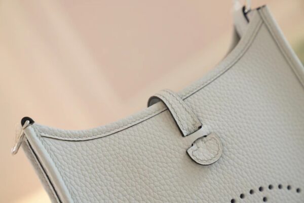 27f72d443cd7bf3 Sale Hermes 08 Blue Brume Clemence Leather Mini Evelyne 16CM Silver Hardware