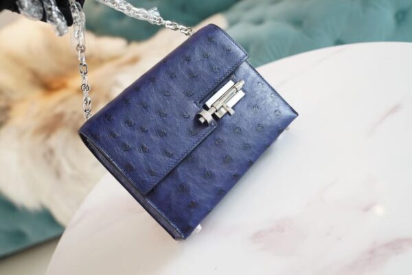 280995a5919f25d Stock Hermes Verrou Mini17CM Shoulder Bag Blue Iris KK Ostrich Skin Silver Hardware
