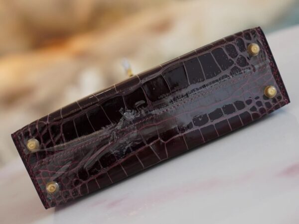 283e80c947cb65a Taiwan Hermes Mini Kelly 19CM Shiny Alligator 57 Bordeaux Gold Hardware