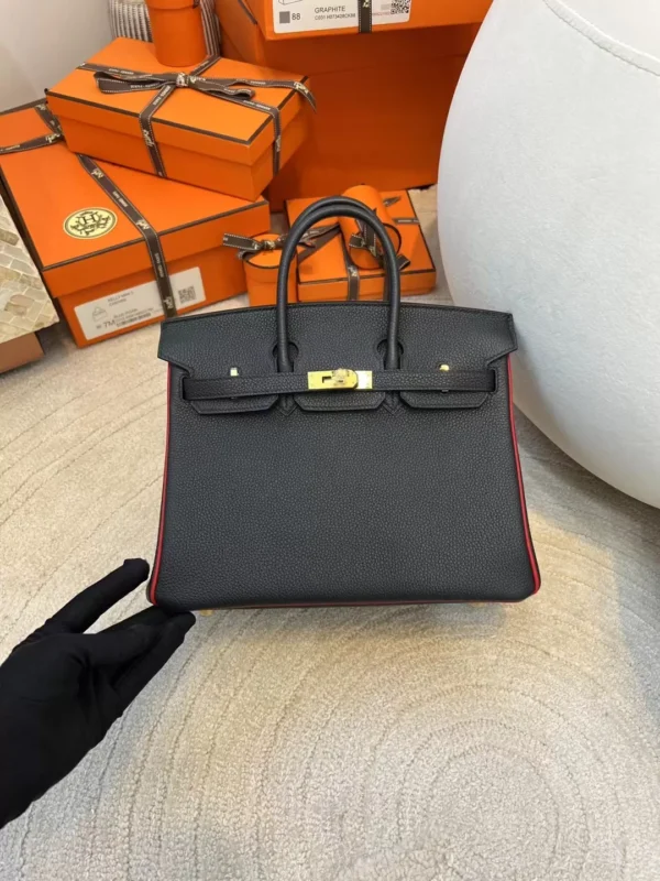288fba31c94f7fb-jpg Hermes 89 Noir/ Rouge De Coeur Birkin 25CM Togo Leather Gold Hardware