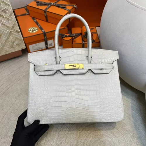 UK London Hermes Birkin 30CM HCP Matte Porosus Crocodile 8L Beton Gold Hardware