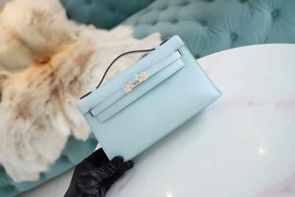 292960119baf861 Fashion Hermes U2 Blue Zephyr Kelly Pochette 22cm Swift Leather Silver Hardware