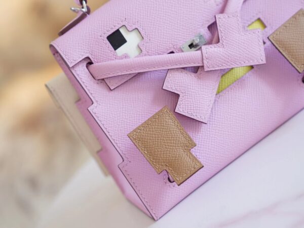 2945359ad88cd61 Full Handmade Hermes X9 Mauve Sylyestre Epsom Leather Kelly Doll Picto Silver Hardware