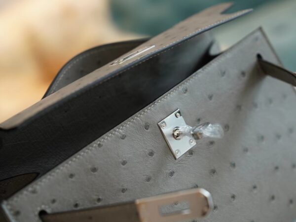 294b3a13f2a669d Hermes Shop Kelly Pochette 22cm Ostrich M8 Gris Asphalt Silver Hardware