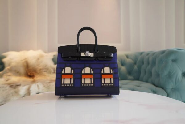 2a3b95f7f8885b9-1 Full Handmade Hermes Blue Four Leathers Birkin House 20CM Silver Hardware